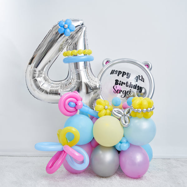 Custom Text Pastel Color Balloon Bouquet for 4th Birthday Balloon Arrangements