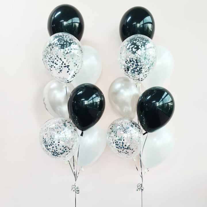 Black and Silver confetti balloons