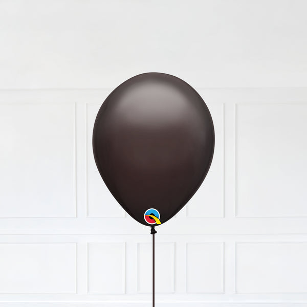 Chocolate Brown color Latex balloon inflated with helium and a matching with 1.5 meter ribbon