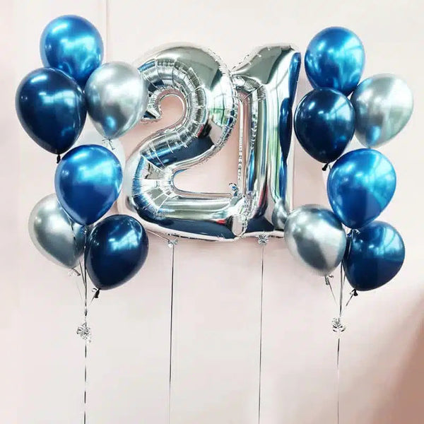 Customizable Silver 21st Number Birthday Balloons - Any Age Available