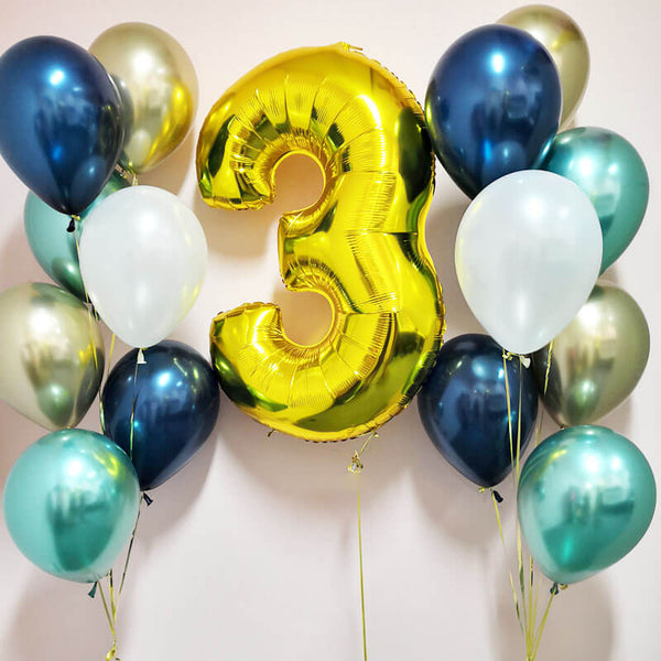 Customizable Gold 3 Number Birthday Balloons - Any Age Available