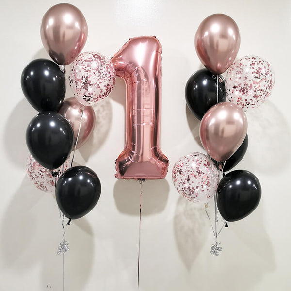 Customizable Rose Gold 1 Number Birthday Balloons - Any Age Available