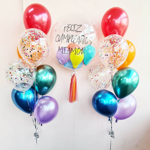 Custom Text Birthday Balloons - Mix Latex & Black Confetti Balloons