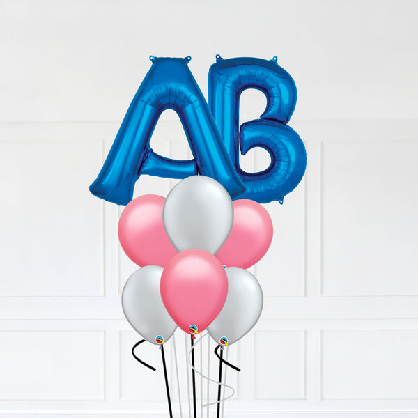 Customizable Letters AB Balloon Bouquet Blue Micro Foil Balloon with Latex Balloons