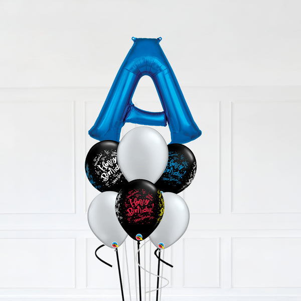 Customizable Letter A Balloon Bouquet Blue Micro Foil Balloon with Birthday Latex Balloons