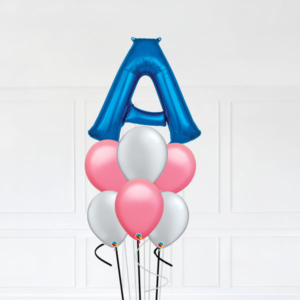 Customizable Letter A Balloon Bouquet Blue Micro Foil Balloon with Latex Balloons