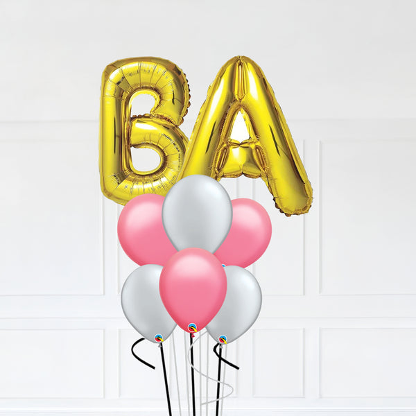 Customizable Letters BA Balloon Bouquet Gold Micro Foil Balloon with Latex Balloons