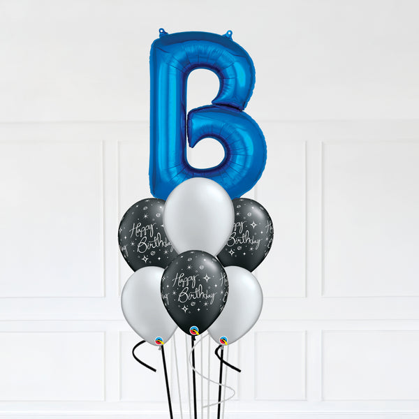 Customizable Letter B Balloon Bouquet Blue Micro Foil Balloon with Birthday Latex Balloons