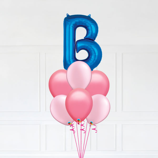 Customizable Letter B Balloon Bouquet Blue Micro Foil Balloon with Latex Balloons