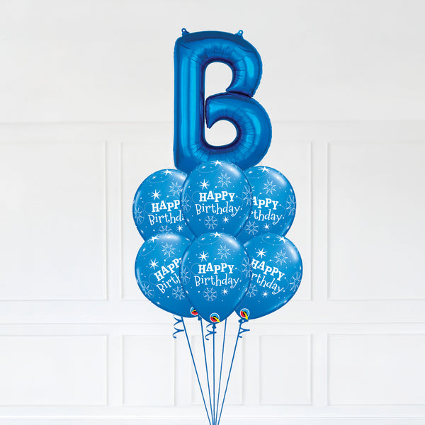 Customizable Letter B Balloon Bouquet Blue Micro Foil Balloon with Happy Birthday Latex Balloons