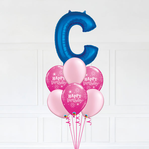 Customizable Letter C Balloon Bouquet Blue Micro Foil Balloon with Birthday Latex Balloons