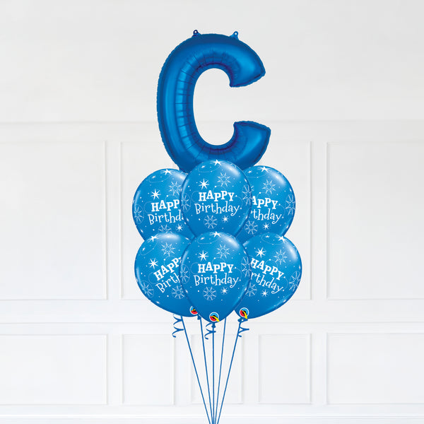 Customizable Letter C Balloon Bouquet Blue Micro Foil Balloon with Happy Birthday Latex Balloons