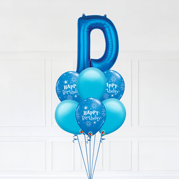 Customizable Letter D Balloon Bouquet Blue Micro Foil Balloon with Birthday Latex Balloons