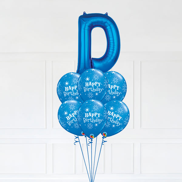 Customizable Letter D Balloon Bouquet Blue Micro Foil Balloon with Happy Birthday Latex Balloons