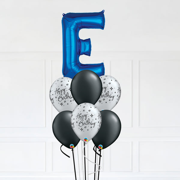 Customizable Letter E Balloon Bouquet Blue Micro Foil Balloon with Birthday Latex Balloons