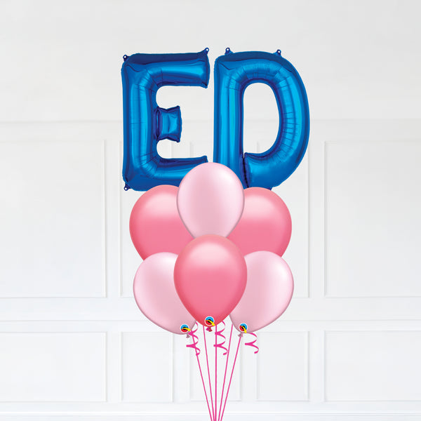 Customizable Letters ED Balloon Bouquet Blue Micro Foil Balloon with Latex Balloons