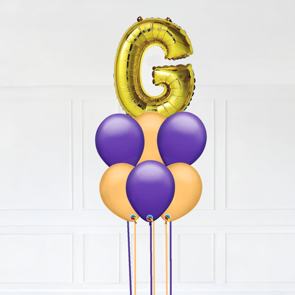 Customizable Letter G Balloon Bouquet Gold Micro Foil Balloon with Latex Balloons