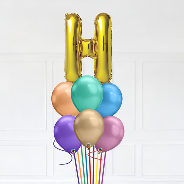 Customizable Letter H Balloon Bouquet Gold Micro Foil Balloon with Latex Balloons