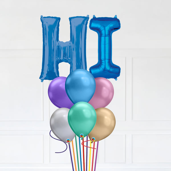 Customizable Letters HI Balloon Bouquet Blue Micro Foil Balloon with Latex Balloons