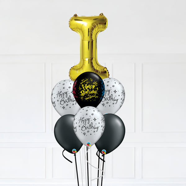 Customizable Letter I Balloon Bouquet Gold Micro Foil Balloon with Happy Birthday Latex Balloons