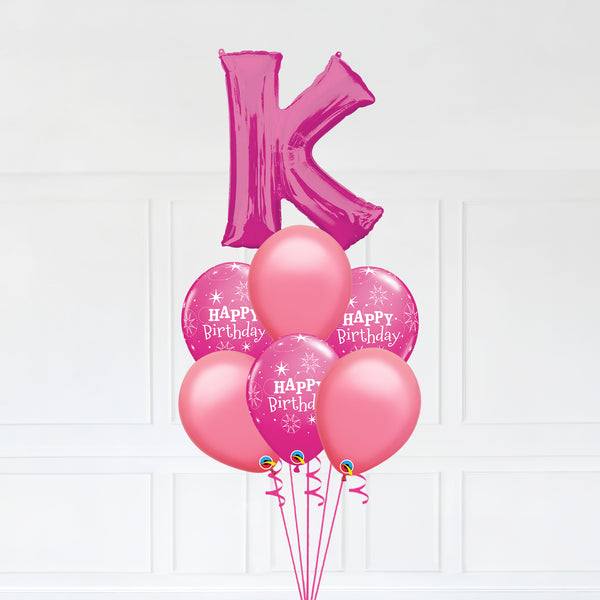 Customizable Letter K Balloon Bouquet Pink Micro Foil Balloon with Happy Birthday Latex Balloons