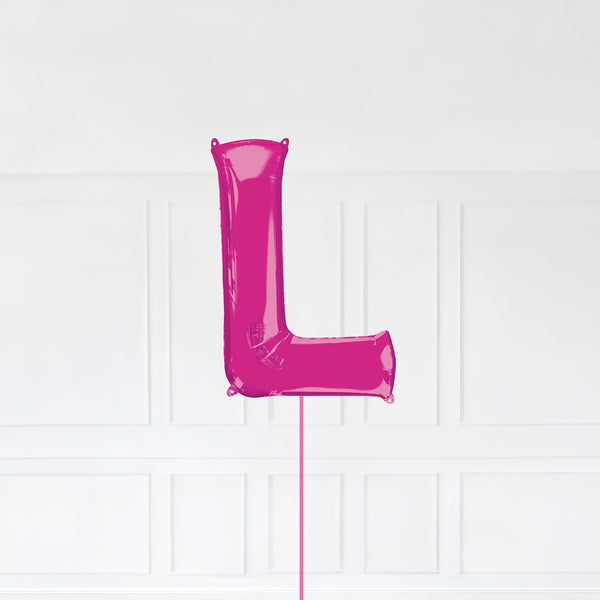 Letter L Foil Balloon Inflated With Helium, Pink Color Letter L with Balloon String and Balloon Weight.