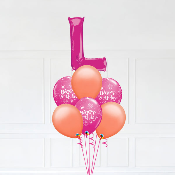 Customizable Letter L Balloon Bouquet Pink Micro Foil Balloon with Happy Birthday Latex Balloons