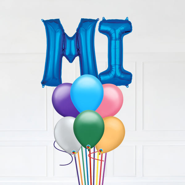 Customizable Letters MI Balloon Bouquet Blue Micro Foil Balloon with Latex Balloons