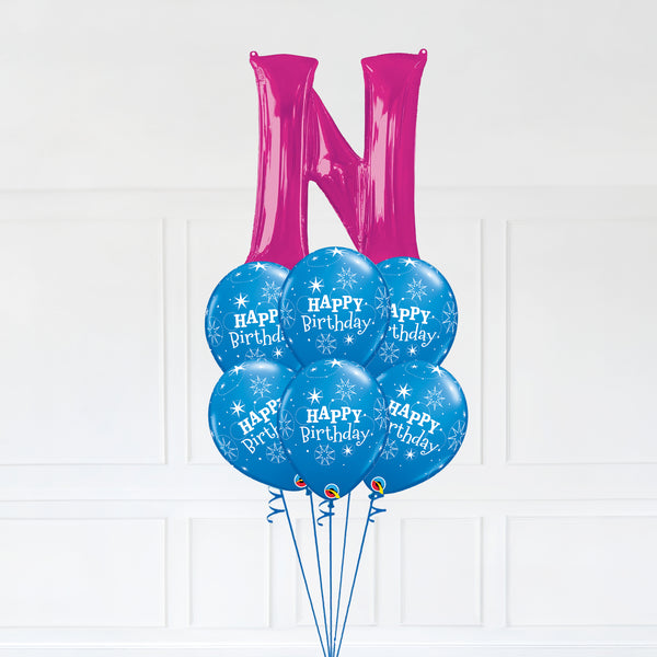 Customizable Letter N Balloon Bouquet Pink Micro Foil Balloon with Happy Birthday Latex Balloons