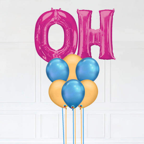 Customizable Letters OH Balloon Bouquet Pink Micro Foil Balloon with Latex Balloons