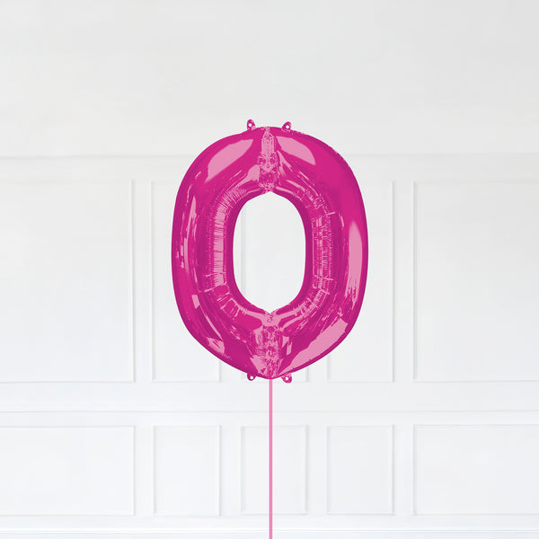 Letter O Foil Balloon Inflated With Helium, Pink Color Letter O with Balloon String and Balloon Weight.