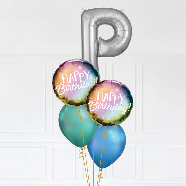 Customizable Letter P Balloon Bouquet Silver Micro Foil Balloon with Latex Balloons