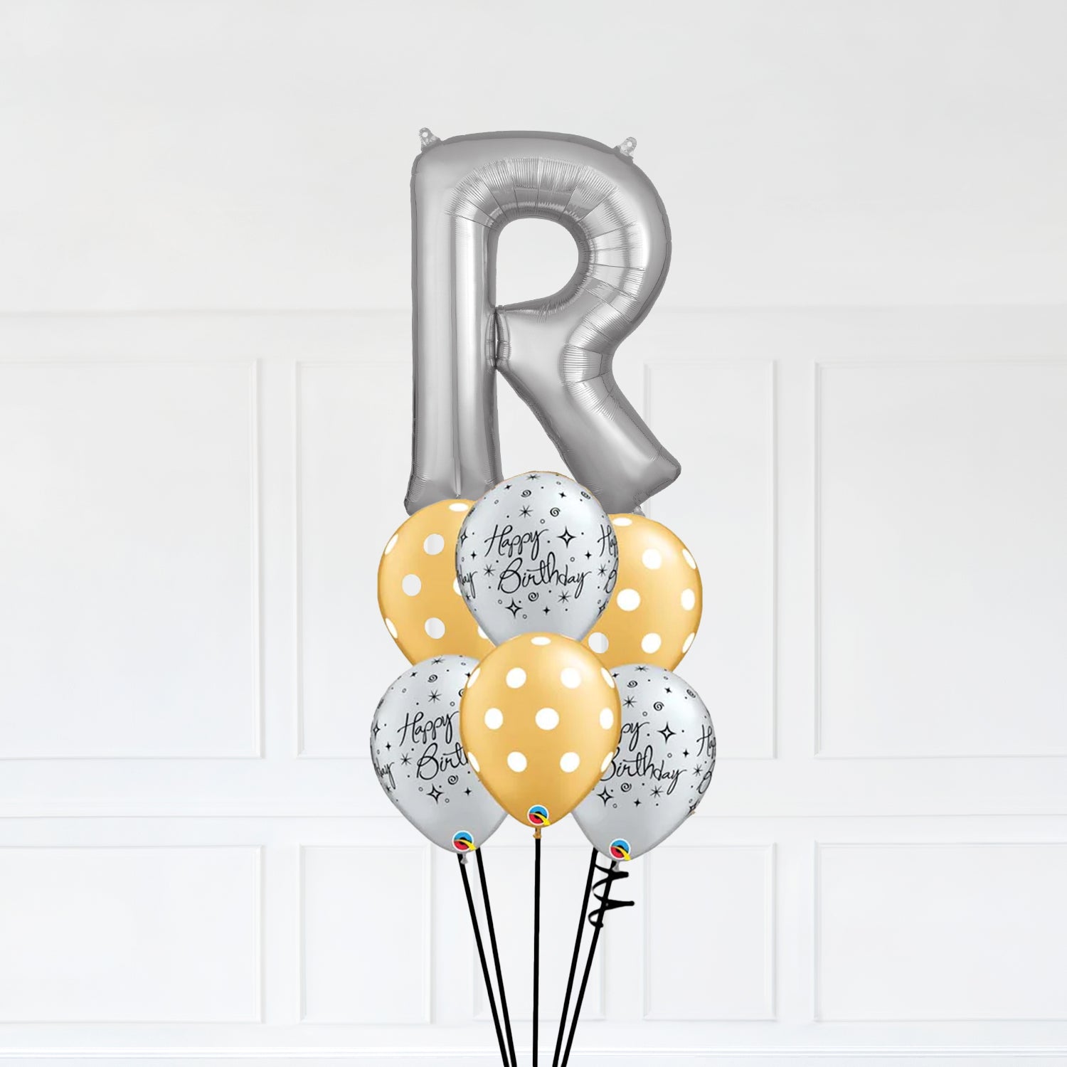 Customizable Letter R Balloon Bouquet Silver Micro Foil Balloon with H ...