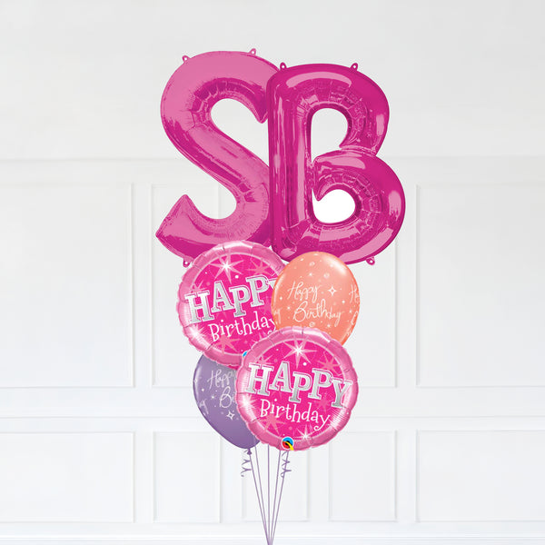 Customizable Letters SB Balloon Bouquet Pink Micro Foil Balloon with Latex Balloons