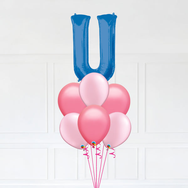 Customizable Letter U Balloon Bouquet Blue Micro Foil Balloon with Latex Balloons