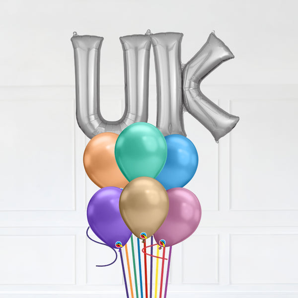 Customizable Letters UK Balloon Bouquet Silver Micro Foil Balloon with Latex Balloons