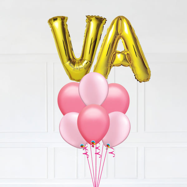 Customizable Letters VA Balloon Bouquet Gold Micro Foil Balloon with Latex Balloons