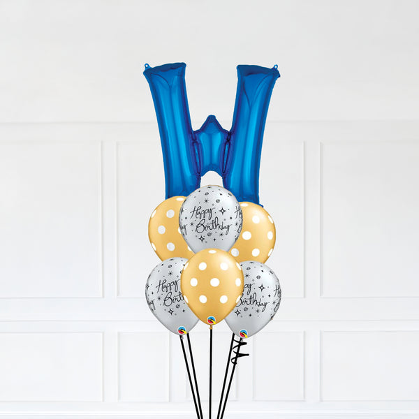 Customizable Letter W Balloon Bouquet Blue Micro Foil Balloon with Latex Balloons