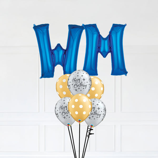 Customizable Letters WM Balloon Bouquet Blue Micro Foil Balloon with Latex Balloons