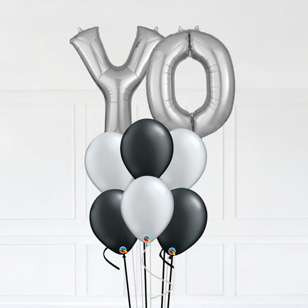 Customizable Letters YO Balloon Bouquet Silver Micro Foil Balloon with Latex Balloons