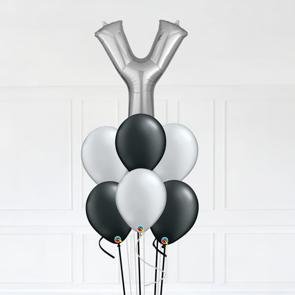 Customizable Letter Y Balloon Bouquet Silver Micro Foil Balloon with Latex Balloons