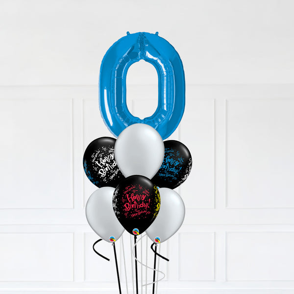 Customizable Number 0 Balloon Bouquet Blue Micro Foil Balloon with Latex Balloons