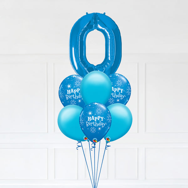 Customizable Number 0 Balloon Bouquet Blue Micro Foil Balloon with Latex Happy Birthday Balloons