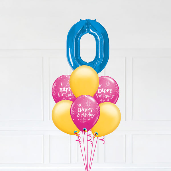 Customizable Number 0 Balloon Bouquet Blue Micro Foil Balloon with Latex Happy Birthday Balloons