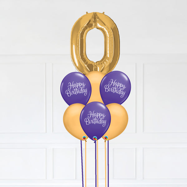 Customizable Number 0 Balloon Bouquet Gold Micro Foil Balloon with Latex Happy Birthday Balloons