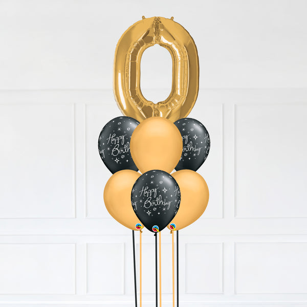 Customizable Number 0 Balloon Bouquet Gold Micro Foil Balloon with Latex Happy Birthday Balloons