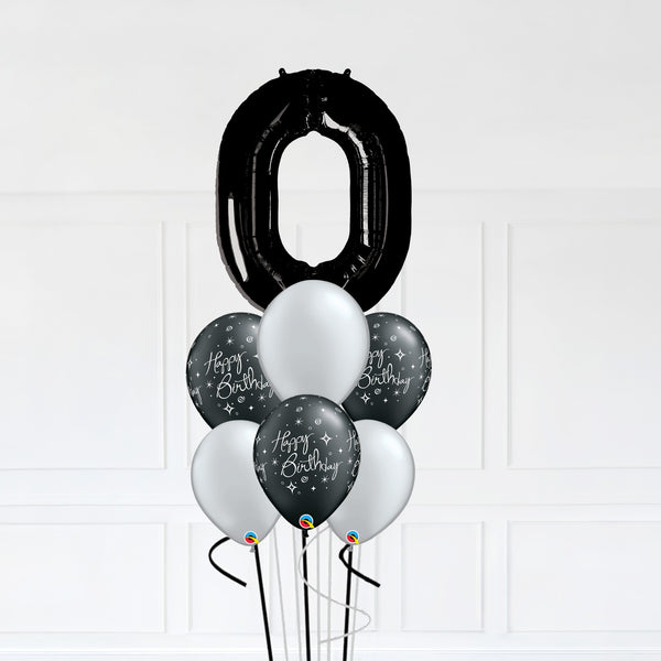 Customizable Number 0 Balloon Bouquet Onyx Black Micro Foil Balloon with Latex Happy Birthday Balloons