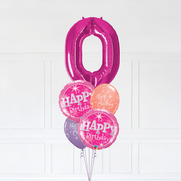 Customizable Number 0 Balloon Bouquet Pink Micro Foil Balloon with Latex Happy Birthday Balloons