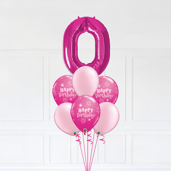 Customizable Number 0 Balloon Bouquet Pink Micro Foil Balloon with Latex Happy Birthday Balloons