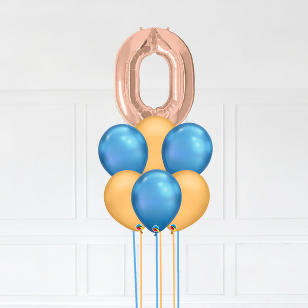 Customizable Number 0 Balloon Bouquet Rose Gold Micro Foil Balloon with Latex Balloons